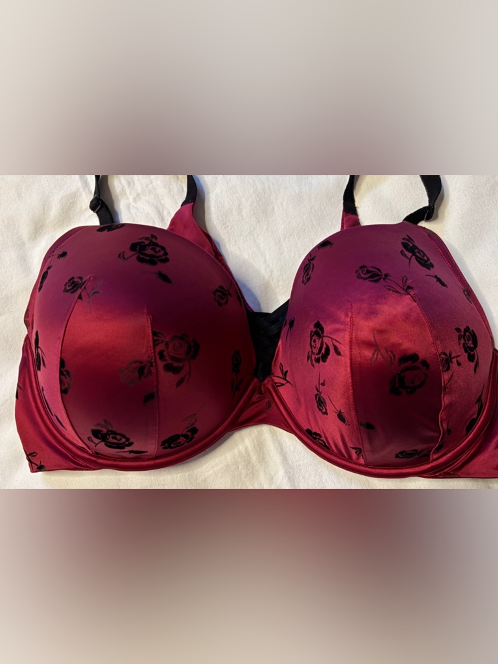 Torrid 46DD Red Satin Floral Bra Bustier Longline Corset Style Sexy Lace Back